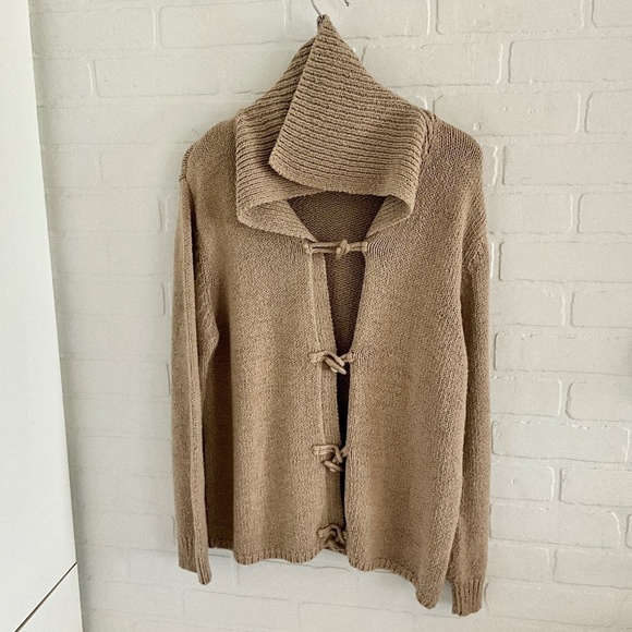 Woolrich Women’s Sweater knit Cardigan Tan Oatmeal Marine Shawl Collar Size L - Picture 8 of 12